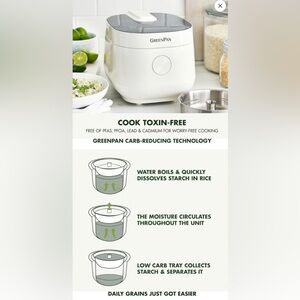 GreenPan Cloud Cream Carb-Reducing Rice Cooker 8 Cup Capacity